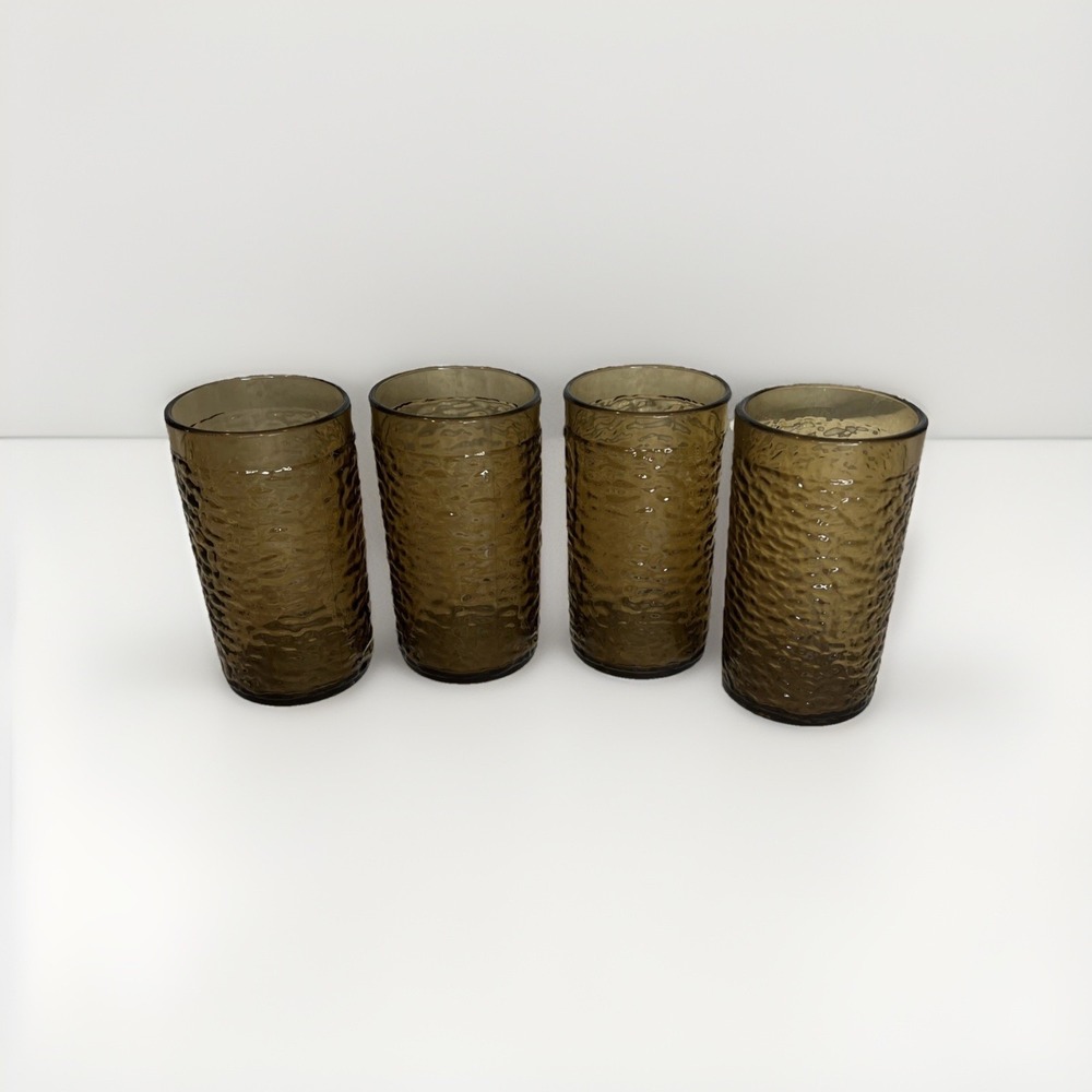 Vintage Plastic Freeze Resturant‎ Drinking Pebble Glasses 14 Oz Set Of 4 Amber